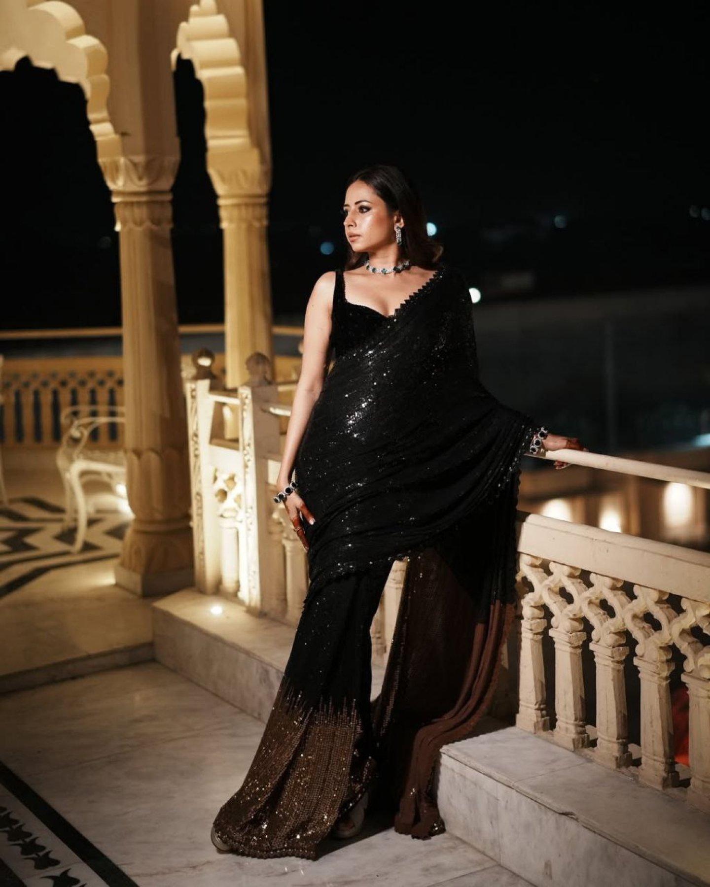 Georgette Saree Black Party 6.3m