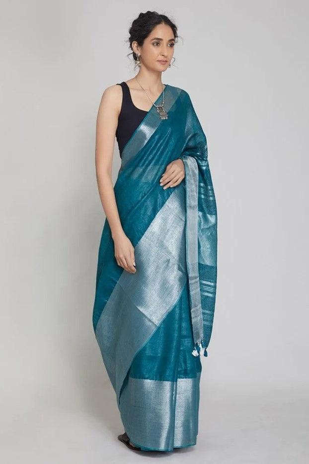 Banarasi Plain Saree Blue 6.3m